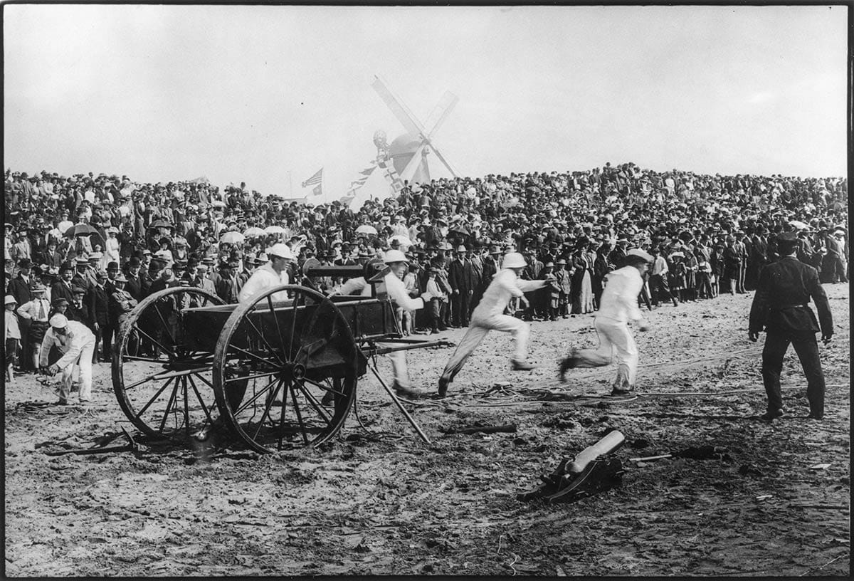 US Life-Saving Service crew drilling on Ocean Beach