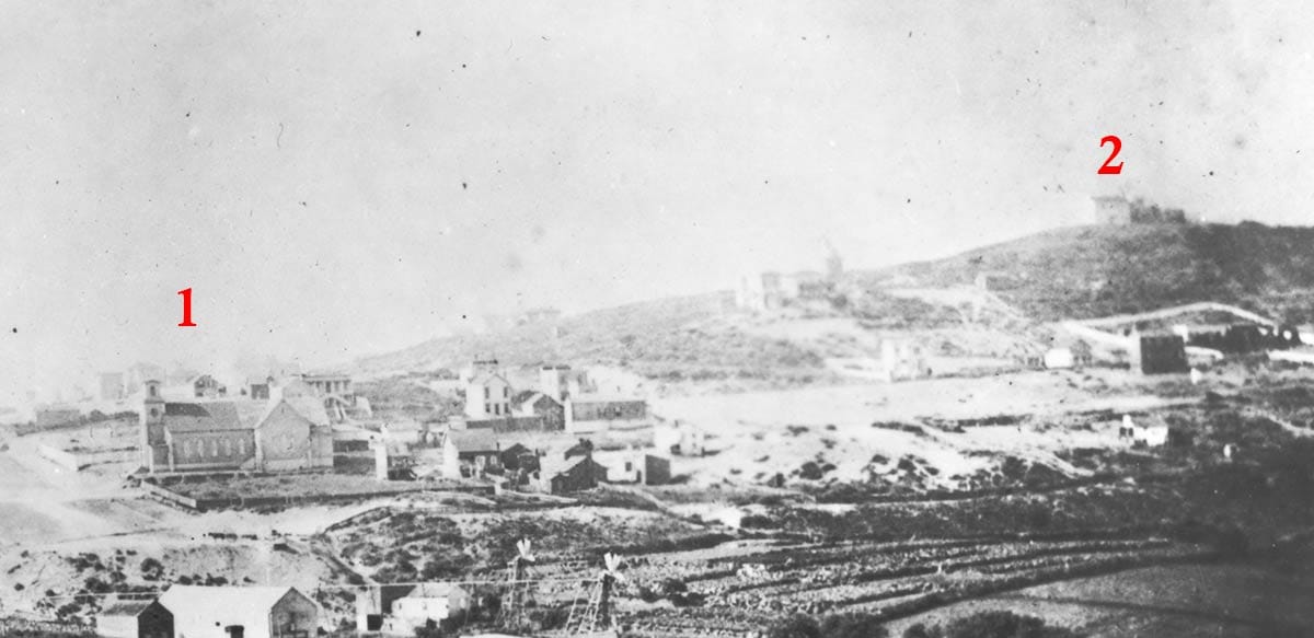 1870s view of St Brigid's church and Lafayette Square hill