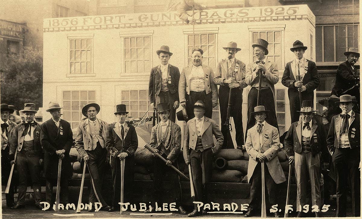 Float of Fort Gunnybags at 1925 parade