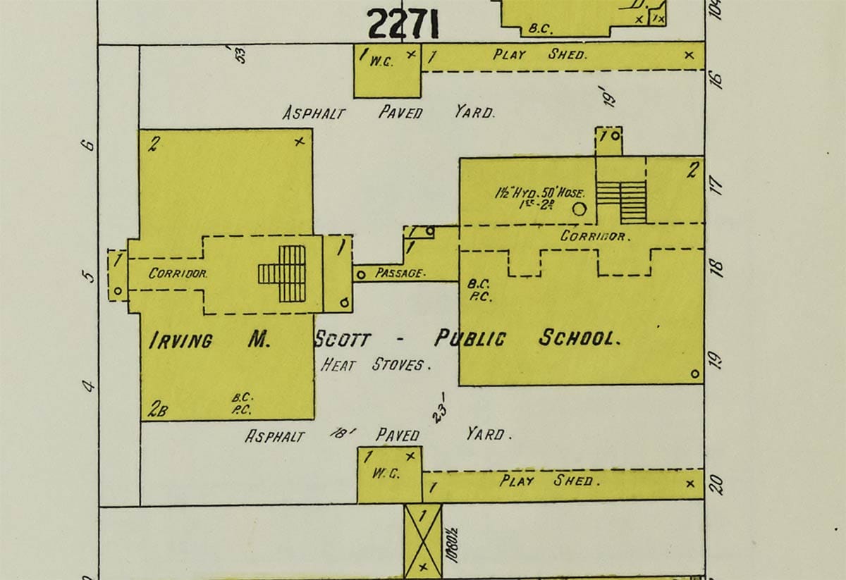 1900 Sanborn map image of Irving M. Scott school