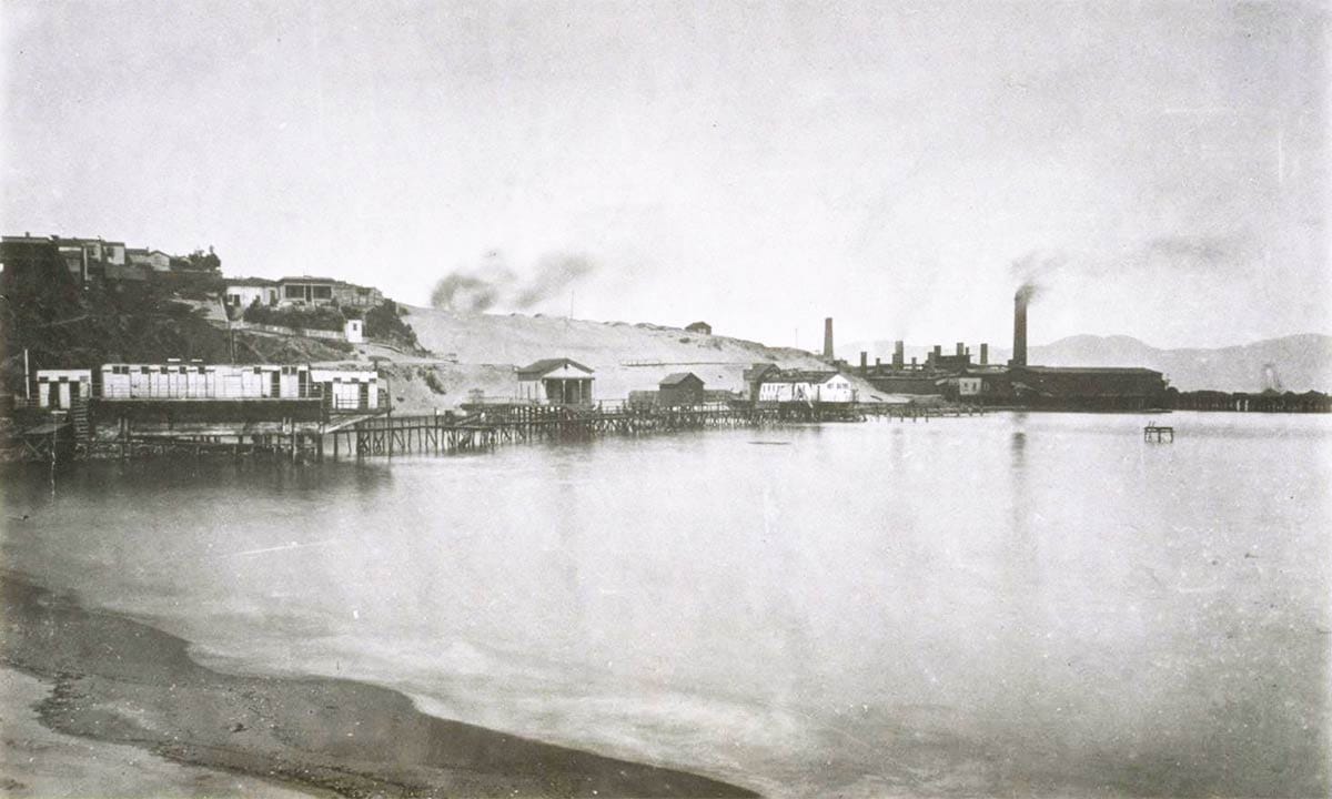 View from North Beach to smelter works