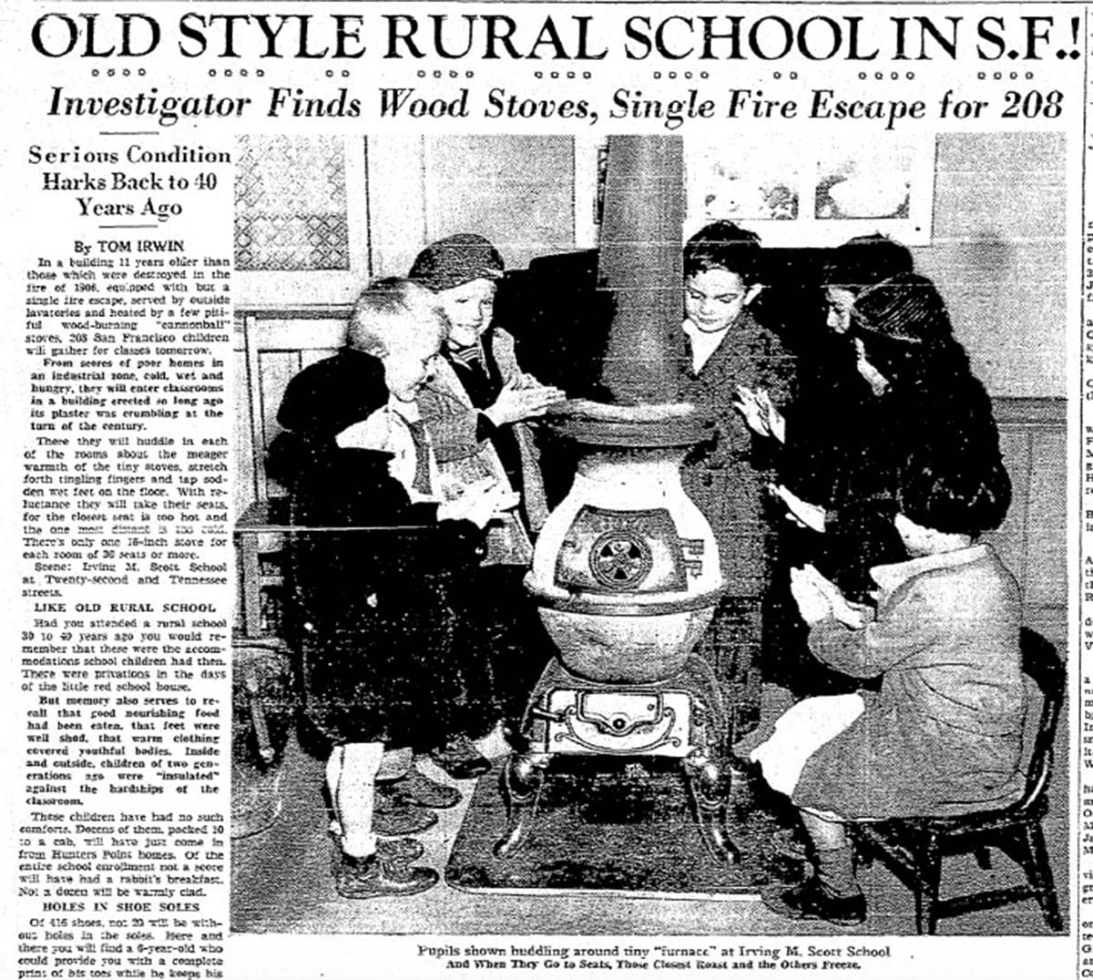 1937 San Francisco Chronicle article on poor school conditions
