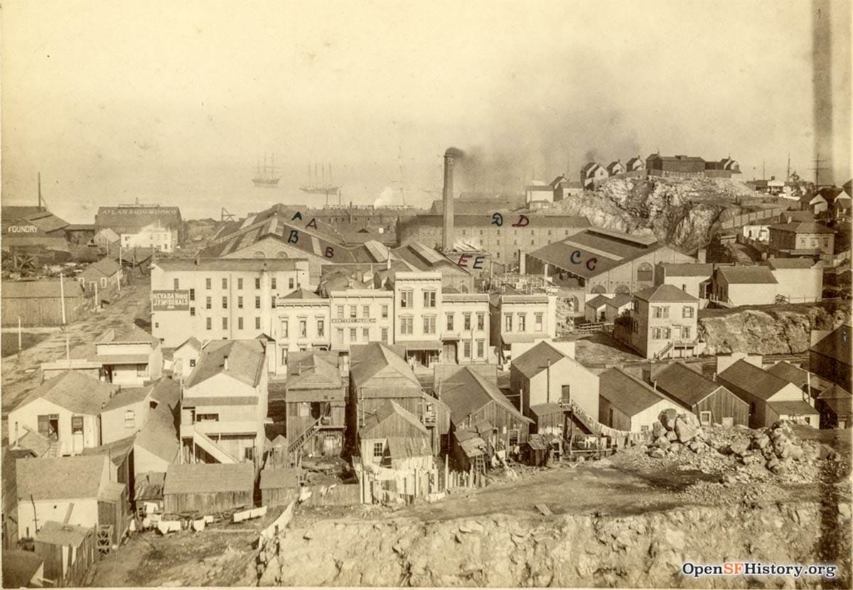 View east to Union Iron Works in 1890s