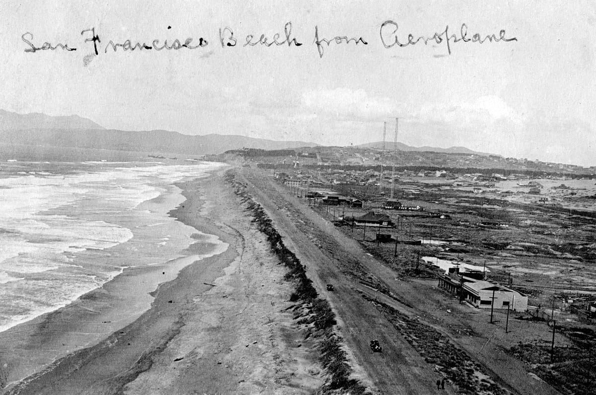 Aerial view of Great Highway from about Santiago Street in 1914.