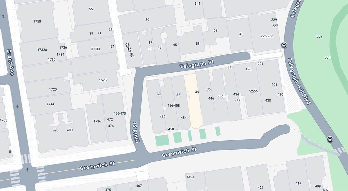 Map view of Telegraph Place, Child Street, and Greenwich Street.
