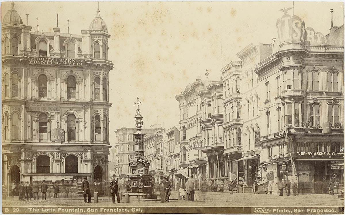 Market and Geary streets in the 1880s.