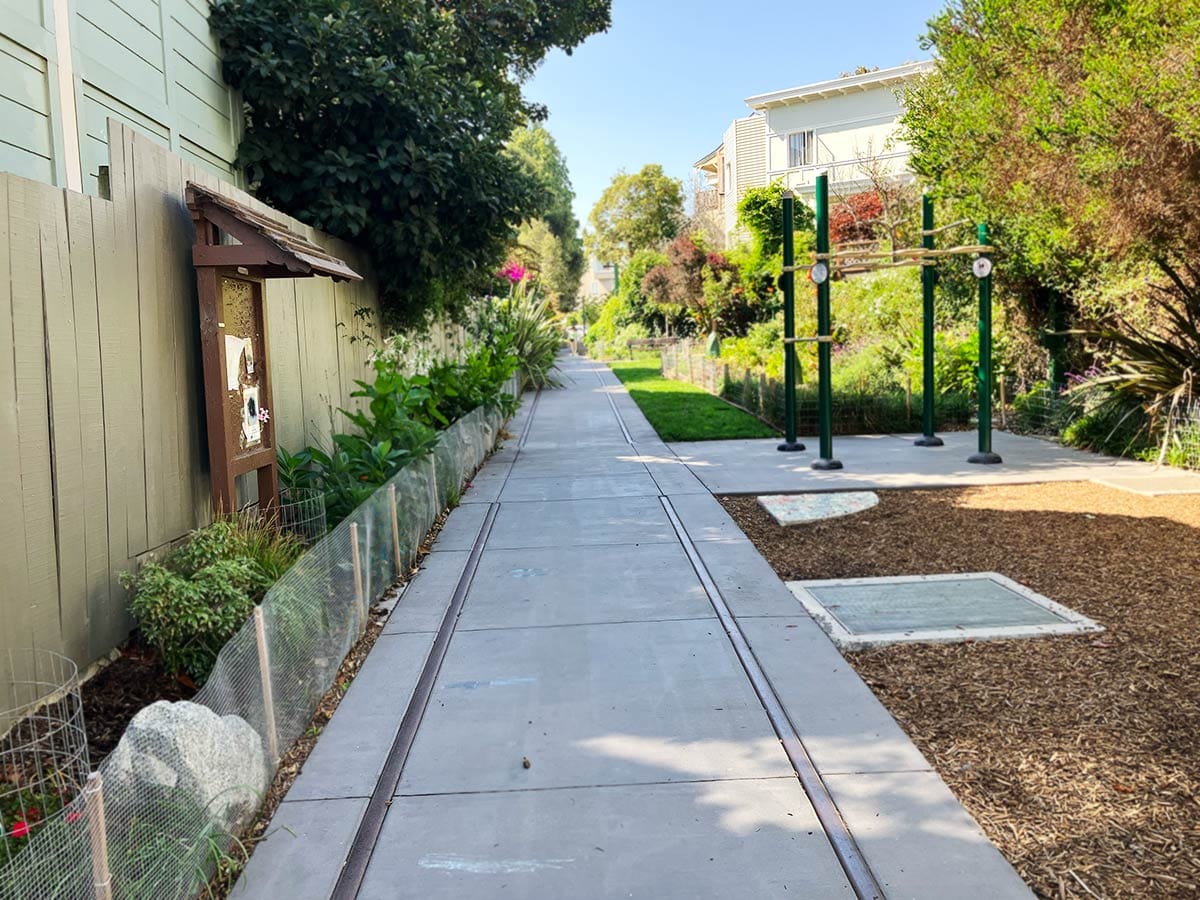 Rails embedded in Juri Commons park.