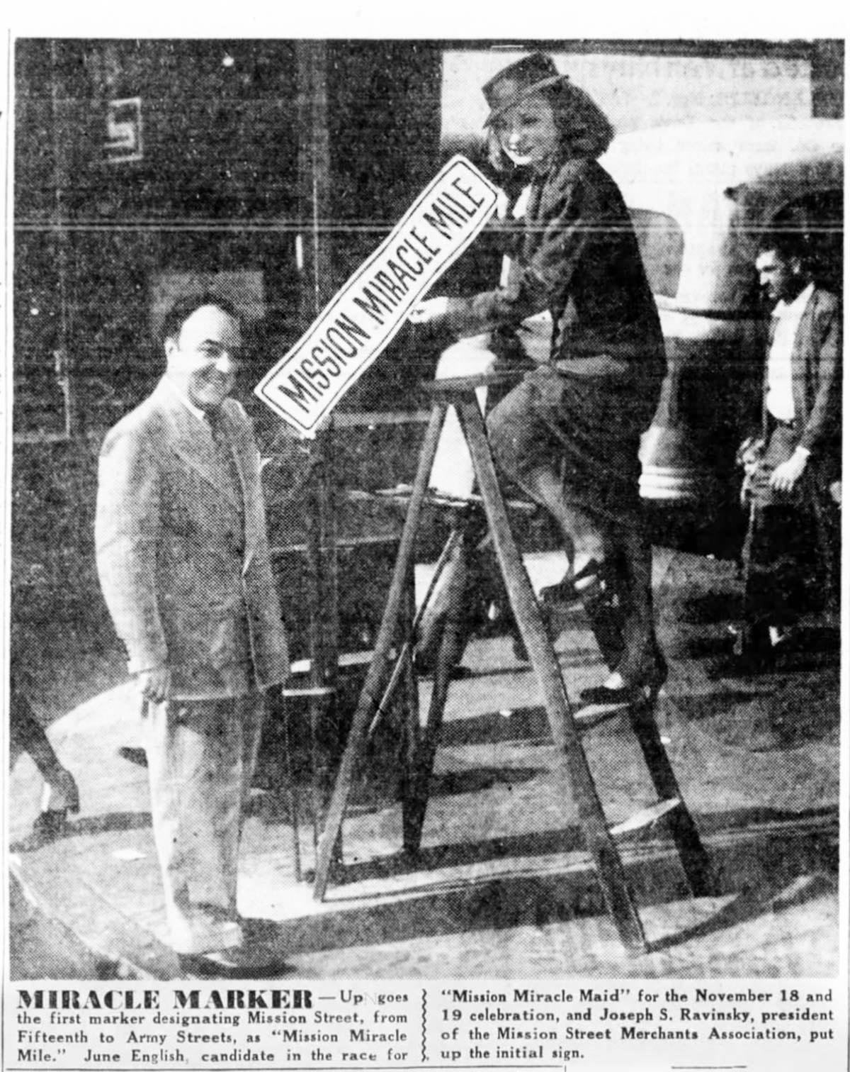 Mission Miracle Mile signs being installed in 1949