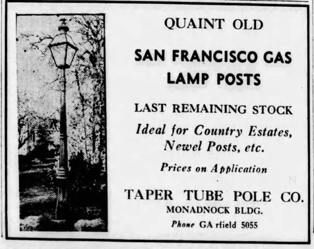 ad for salvaged gas lamps