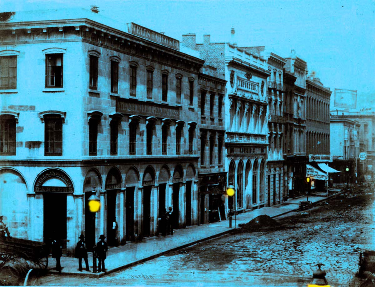 Montgomery Street at night in 1850s