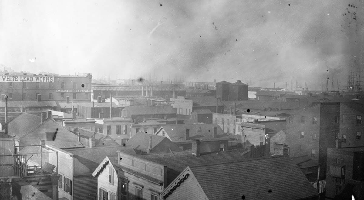 View of smoky South of Market in the 1890s.