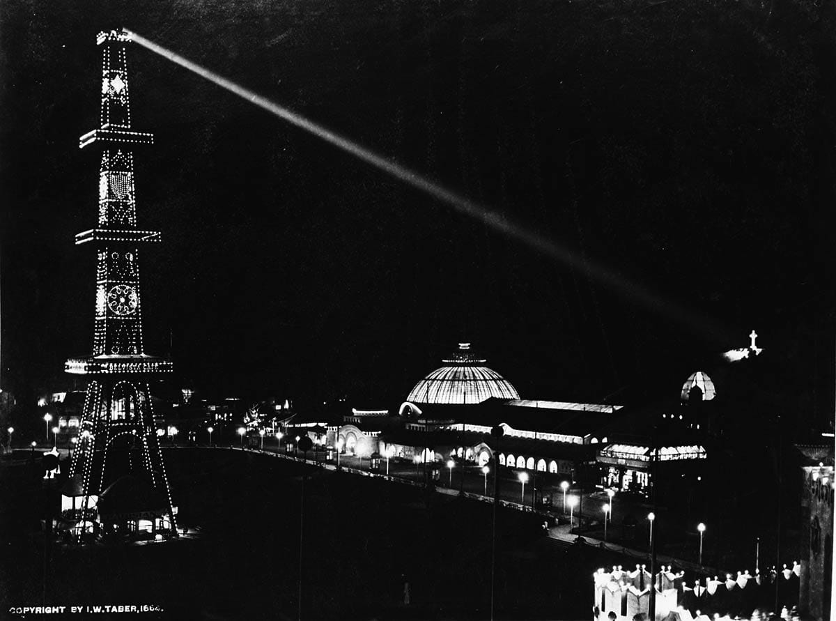 Electric Tower shining searchlight