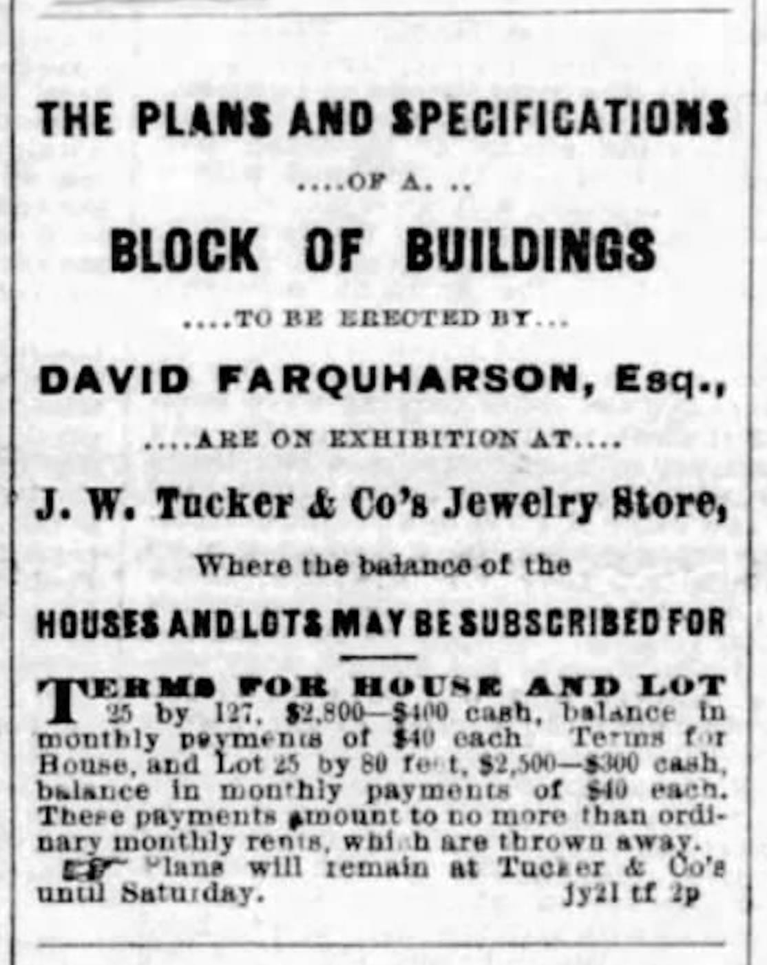 1870 Ad for J. W. Tucker & Co