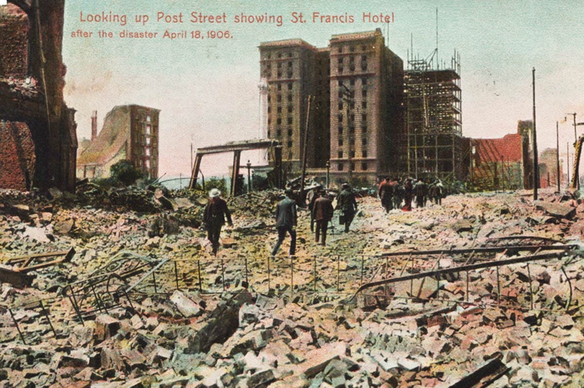 Postcard view of St. Francis Hotel after 1906 quake