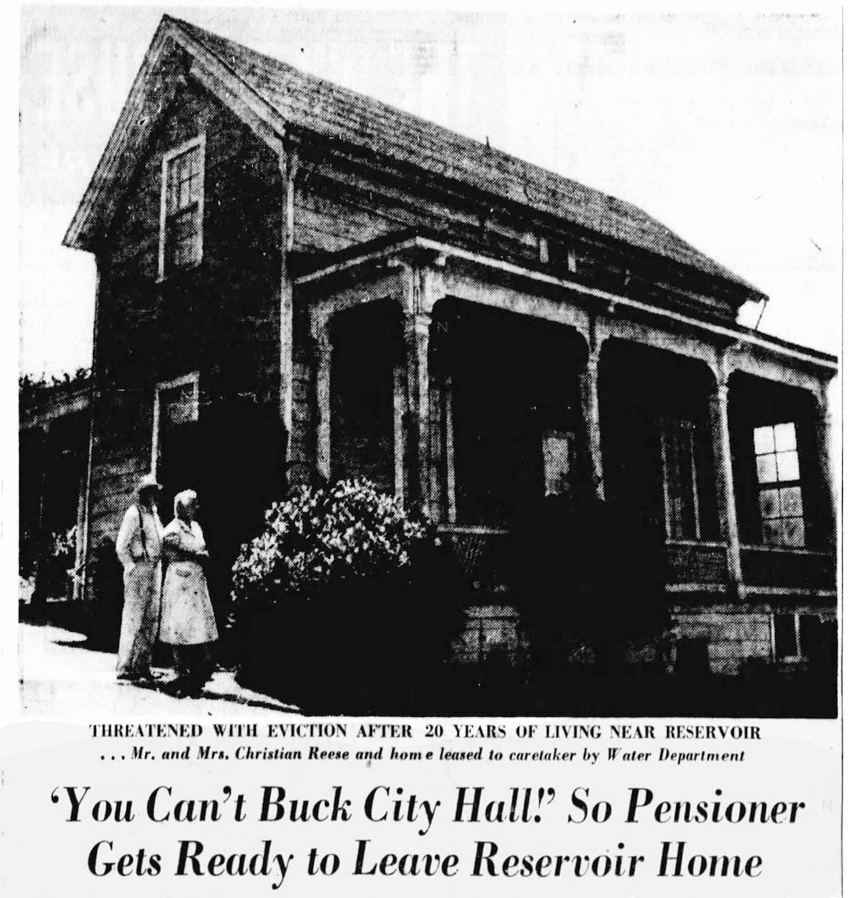 College Hill reservoir keeper house clipping from 1960.
