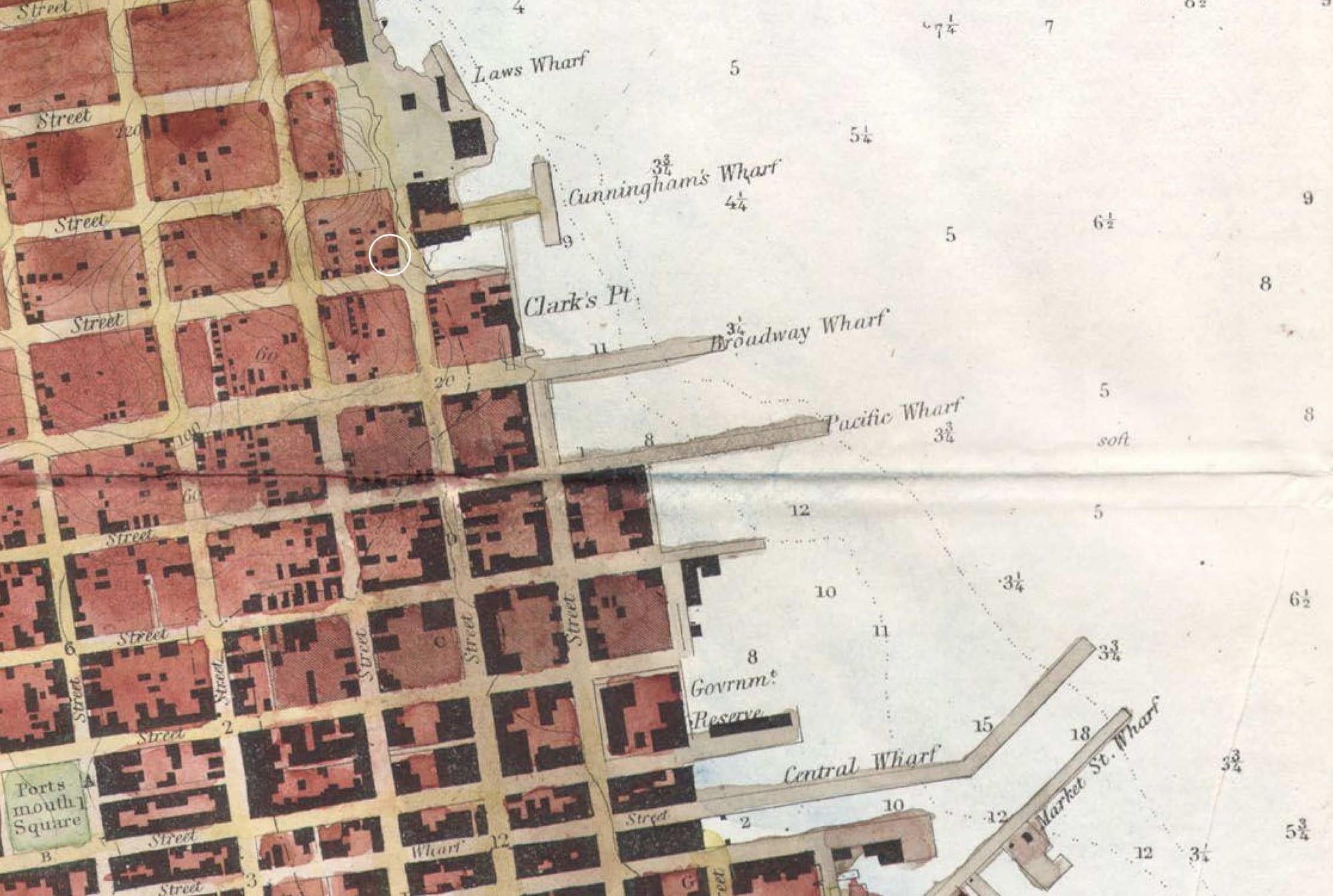 1853 map of San Francisco waterfront