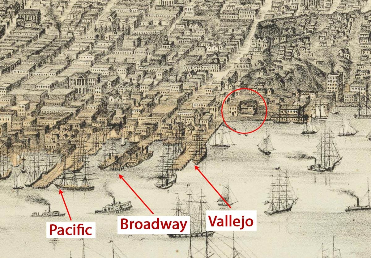 1868 lithograph of San Francisco waterfront