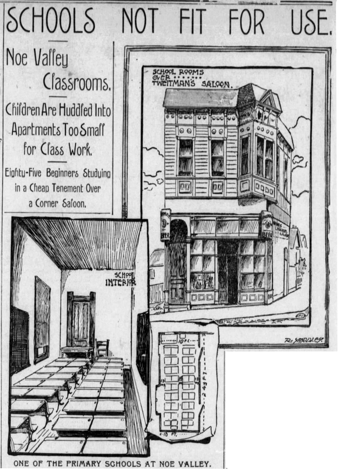 1898 newspaper illustration of rented classrooms