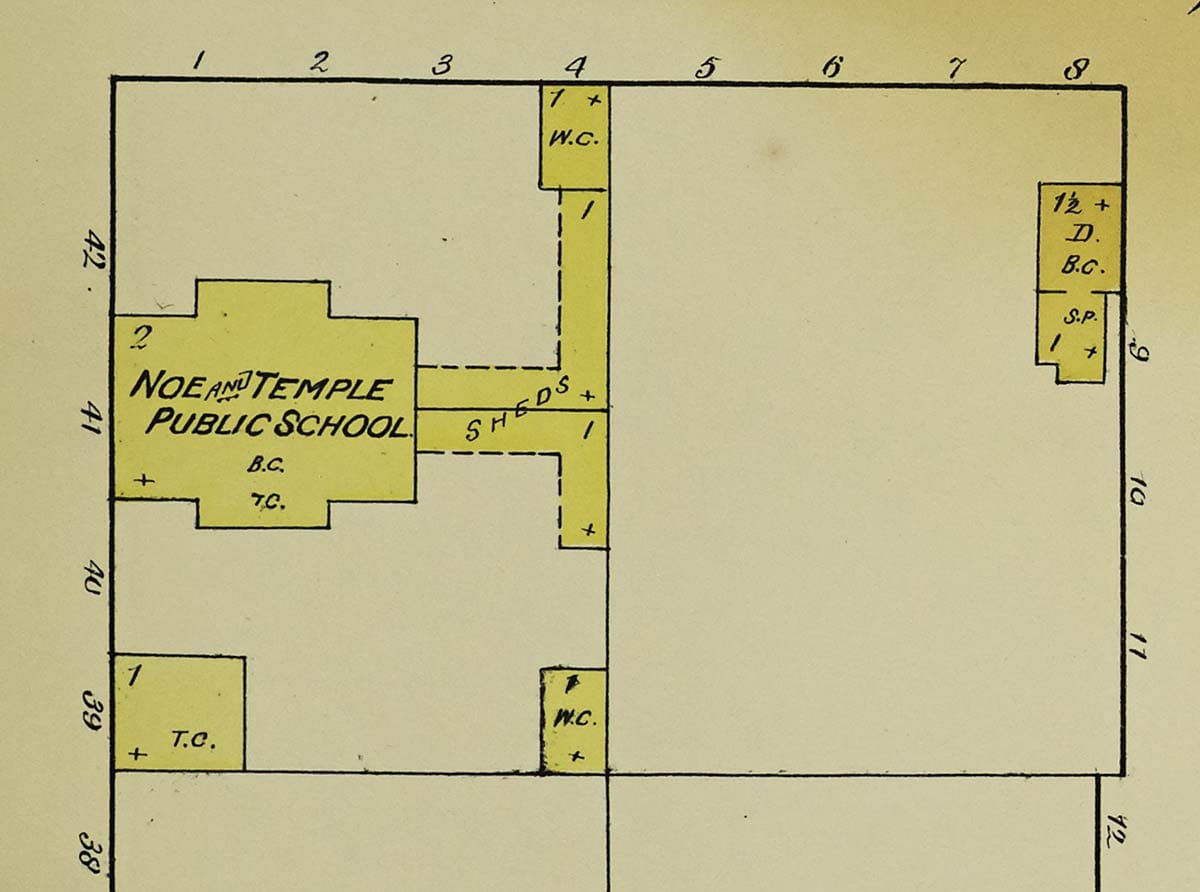 1886 map detail of Noe and Temple School