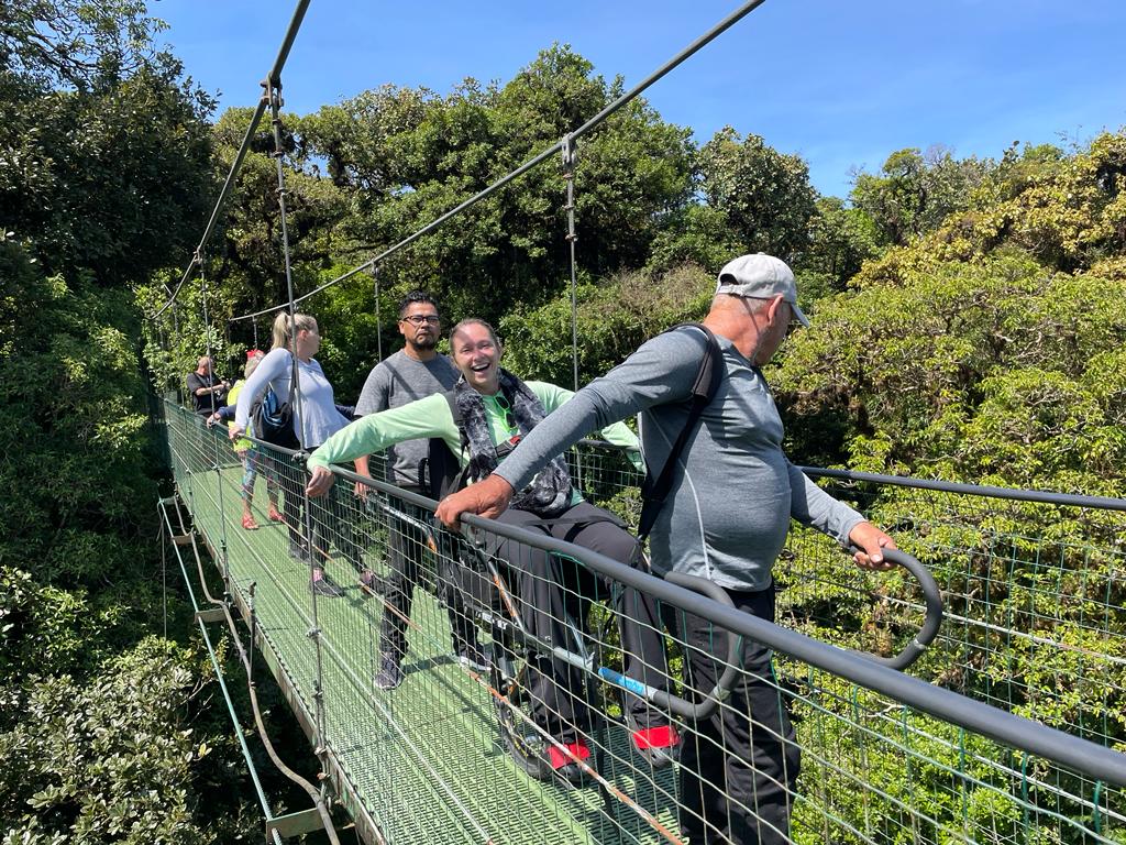 Wheelchair user crosses hanging bridges in Costa Rica