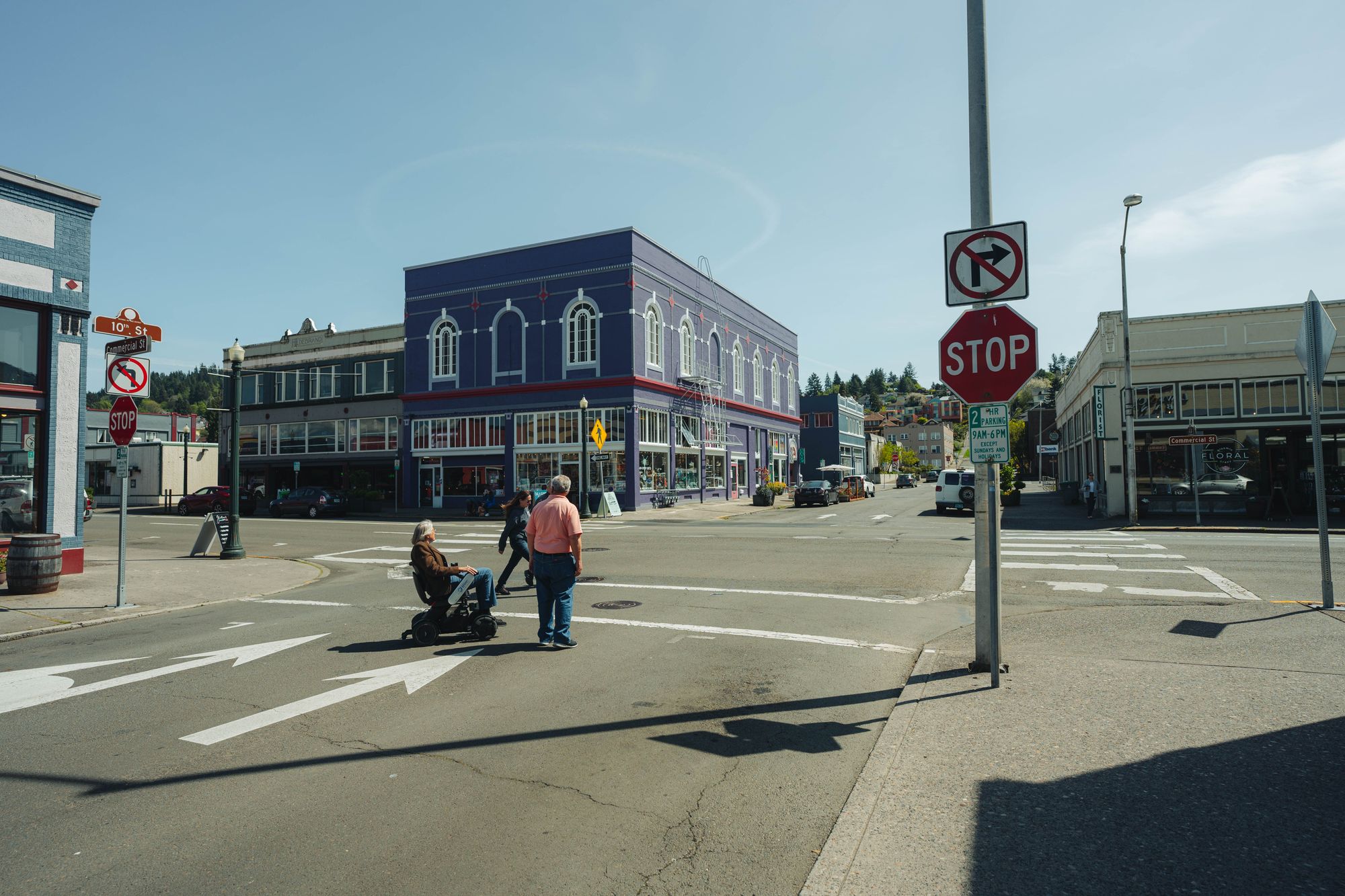 Exploring downtown Astoria, Oregon in a wheelchair.