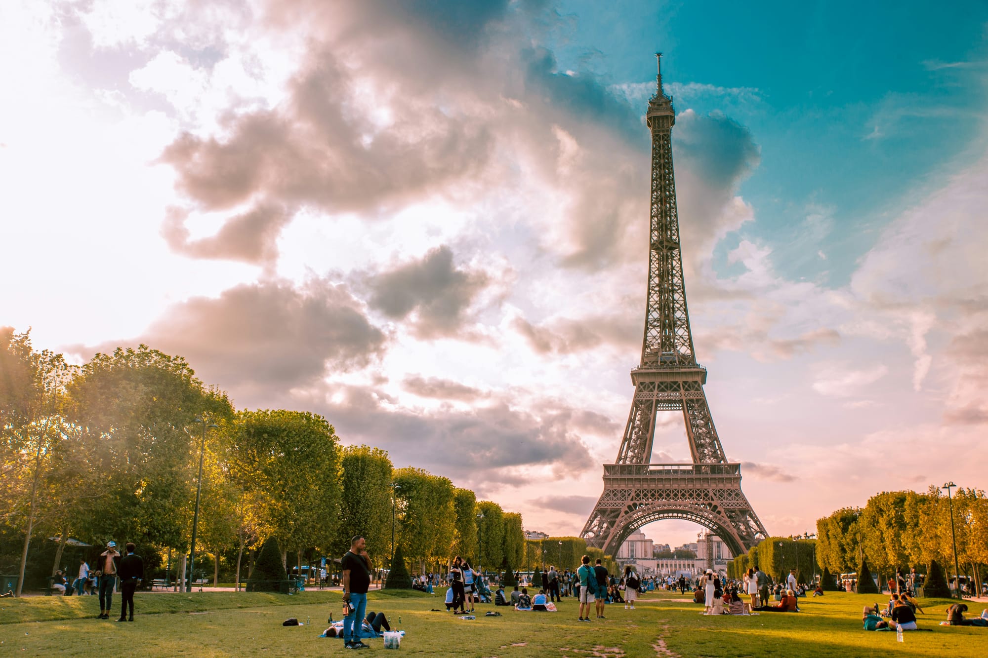 View of the Eiffel Tower from the surrounding park
