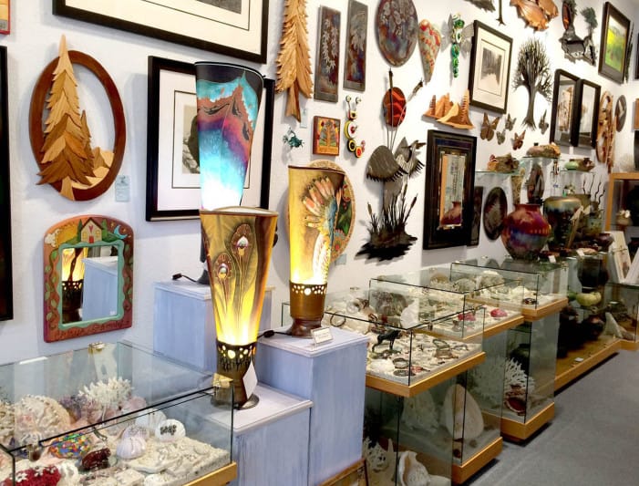 Pieces of artwork at the Blue Heron Gallery in Florence, Oregon