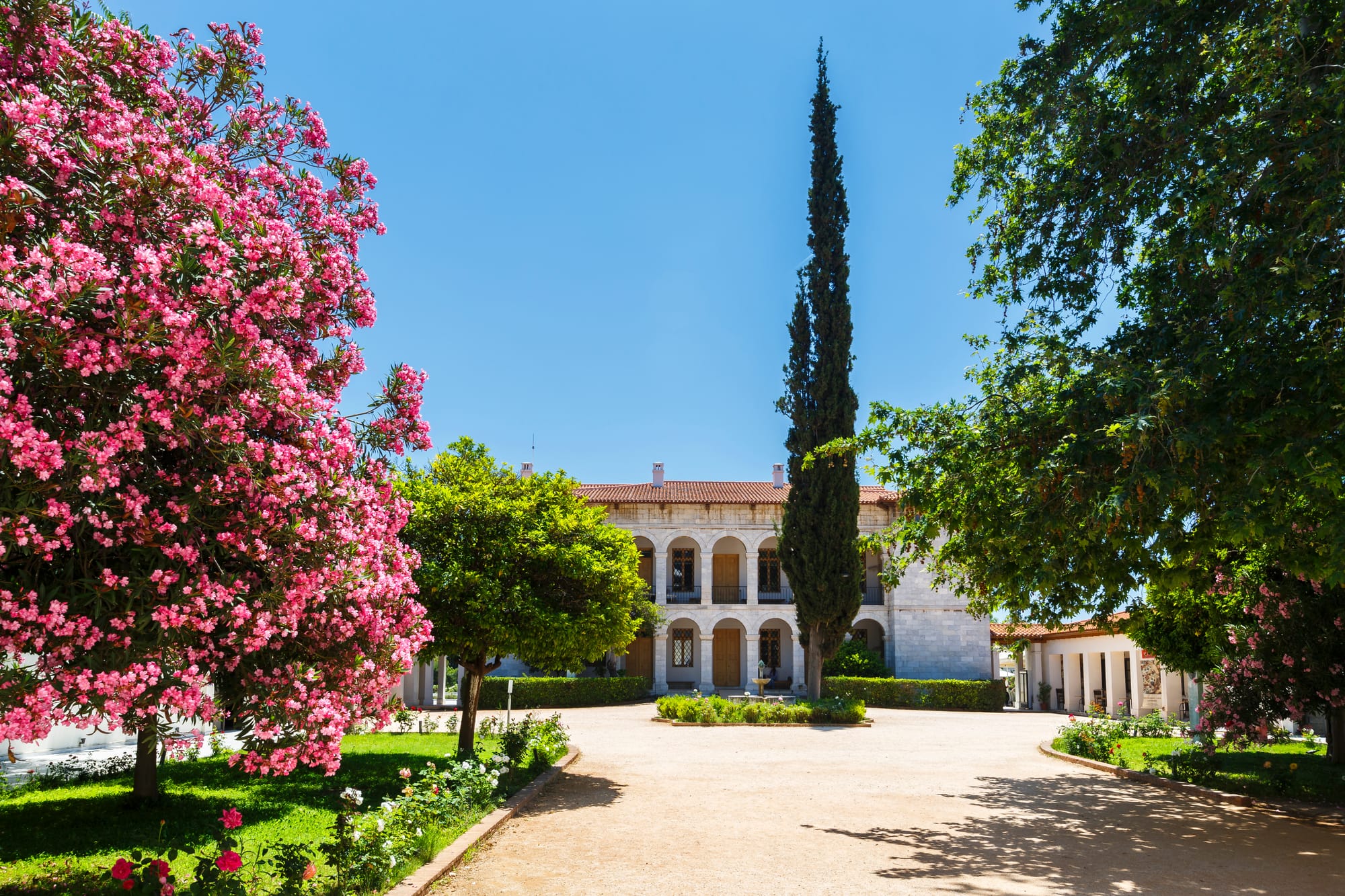 Garden and courtyard at Byzantine and Christian Museum in Athens, Greece. An accessible attraction