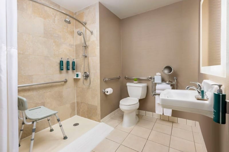 Roll-in shower and portable seat at Hilton Tucson East in Tucson
