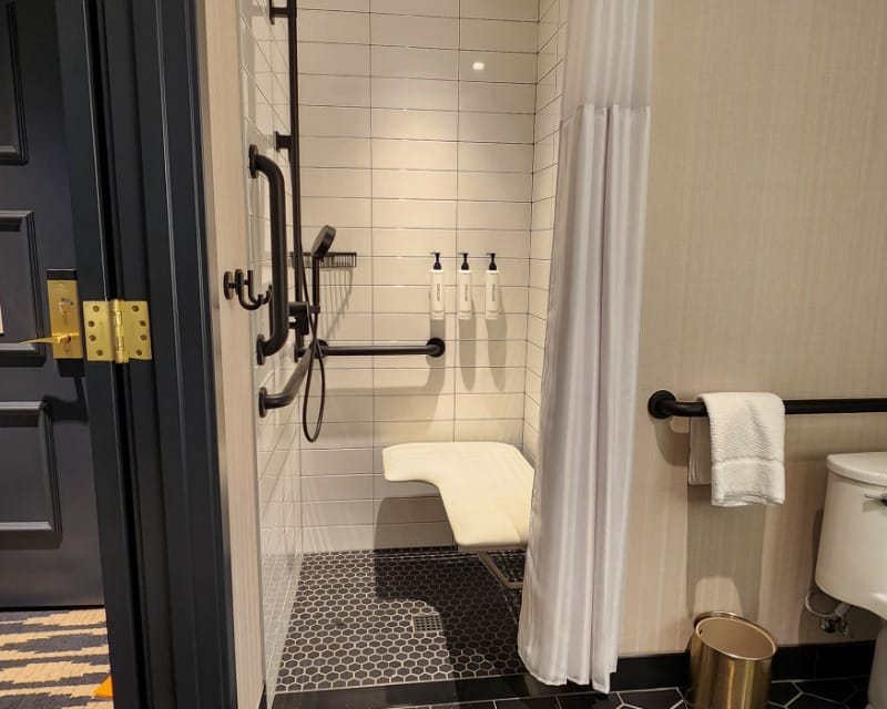 Roll-in shower at The Leo Kent Hotel in Tucson