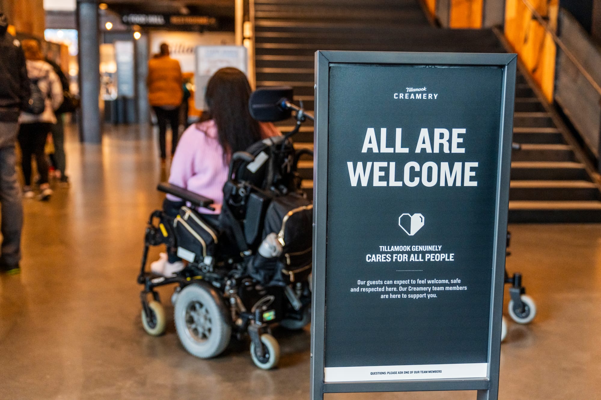 Wheelchair-user at the Tillamook Creamery, an accessible thing to do