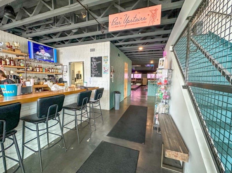 Duck Pinz bar area and bowling alley in the back