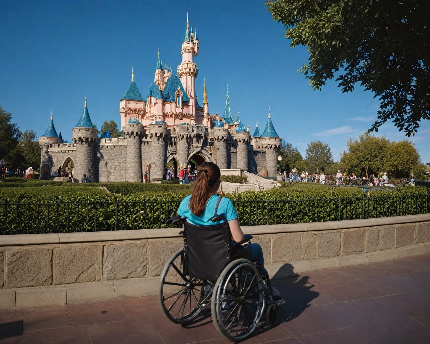 Woman in wheelchair at Disneyland Park