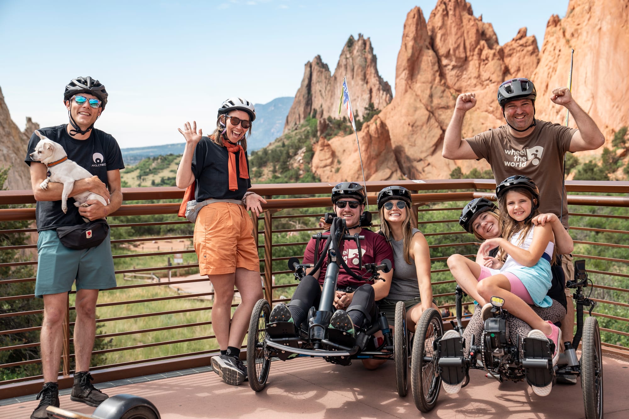 Wheelchair users enjoying adaptive cycling at Garden of the Gods near Colorado Springs