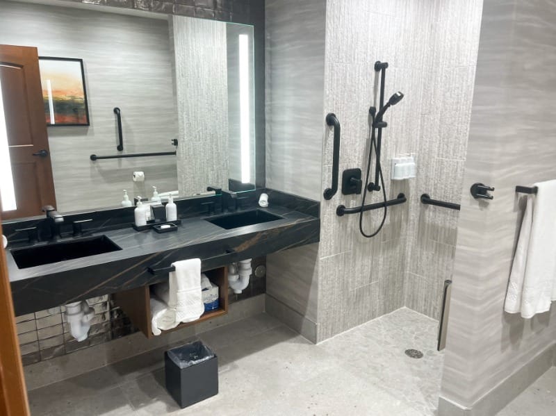 Roll-in shower and sink at The Lodge at Flying Horse in Colorado Springs