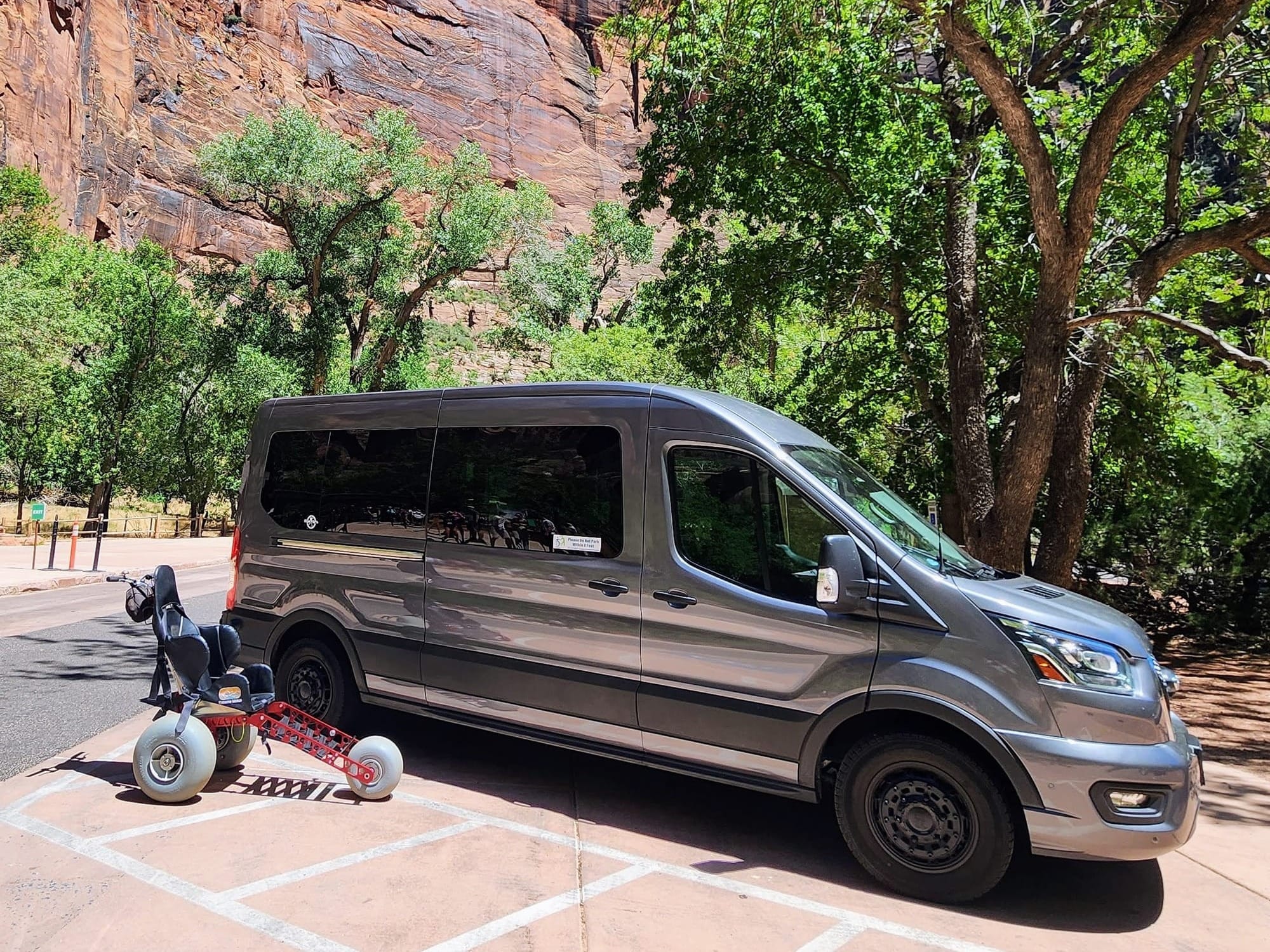 Adapted van and wheelchair in Zion National Park