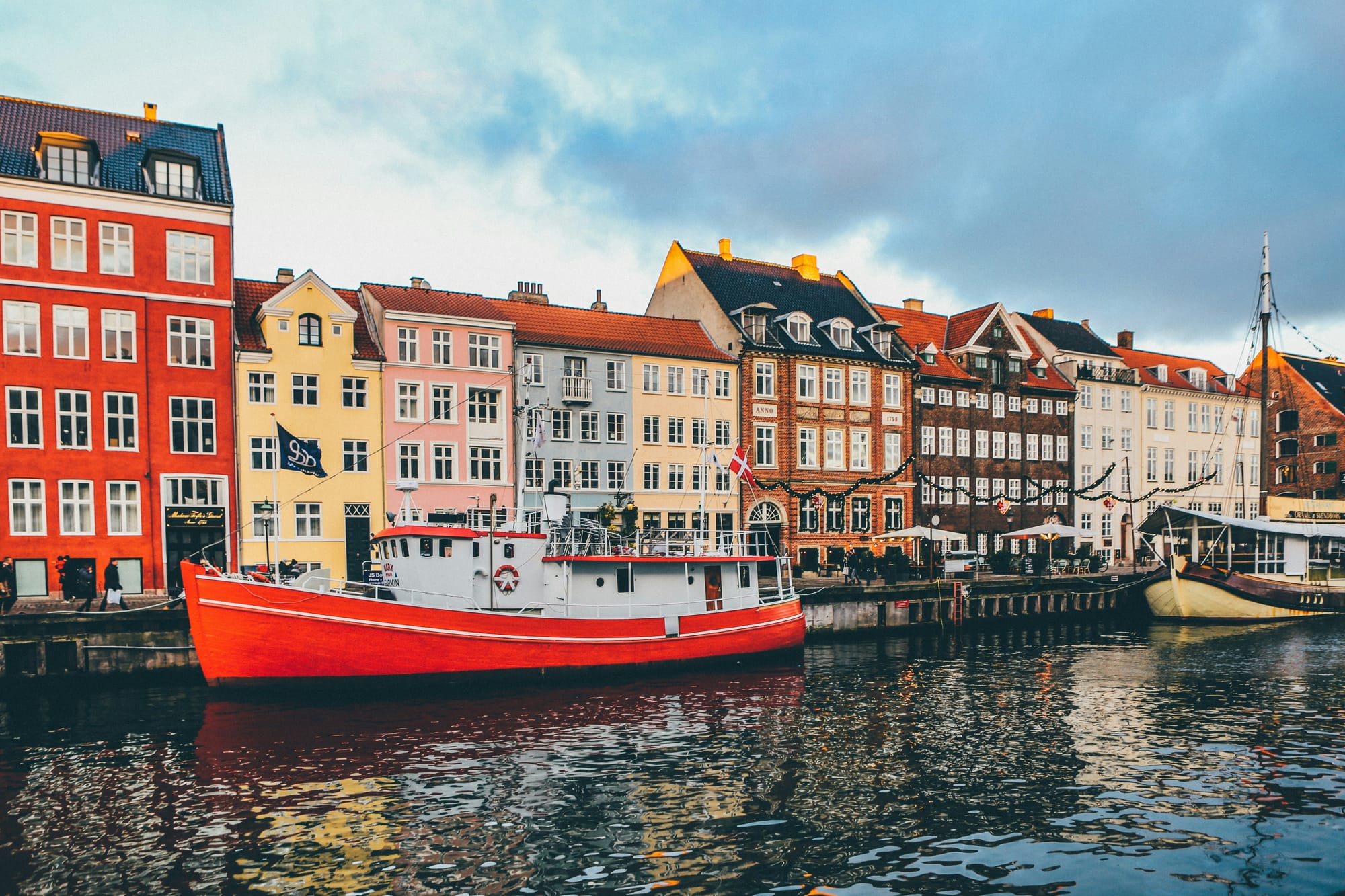 Colorful buildings and canal in Copenhagen