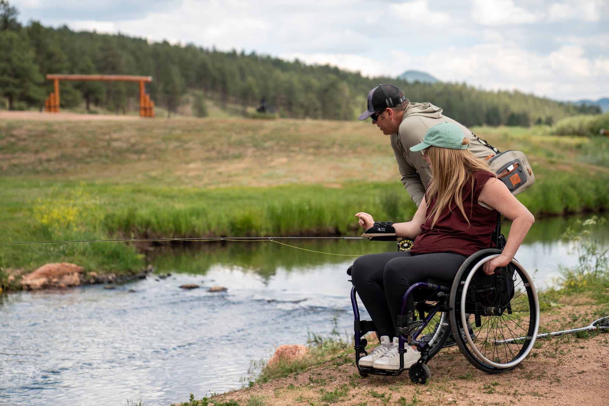Wheelchair user adaptive fly fishing near Colorado Springs