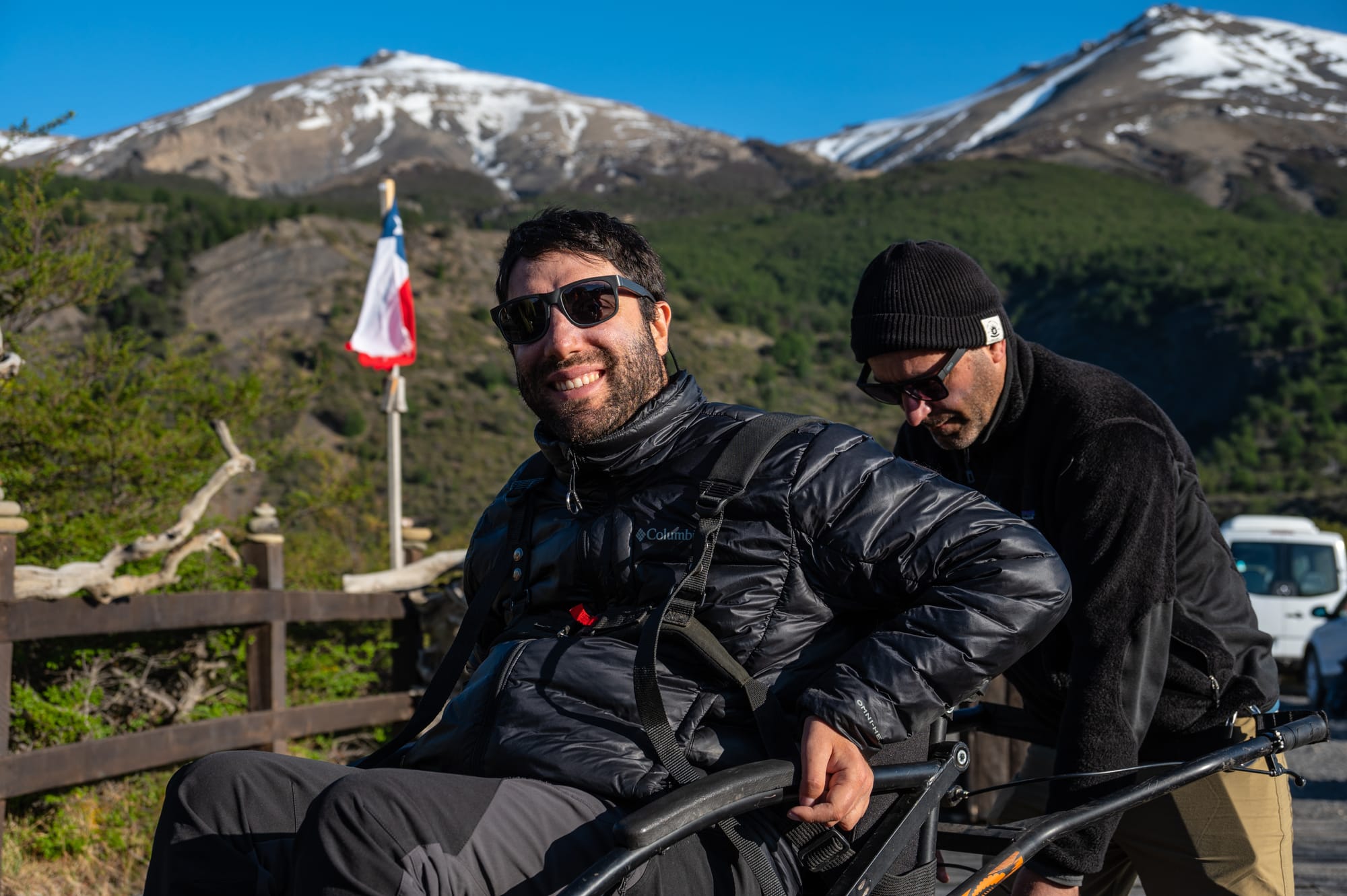 Wheelchair user starting a hike with companions in Patagonia