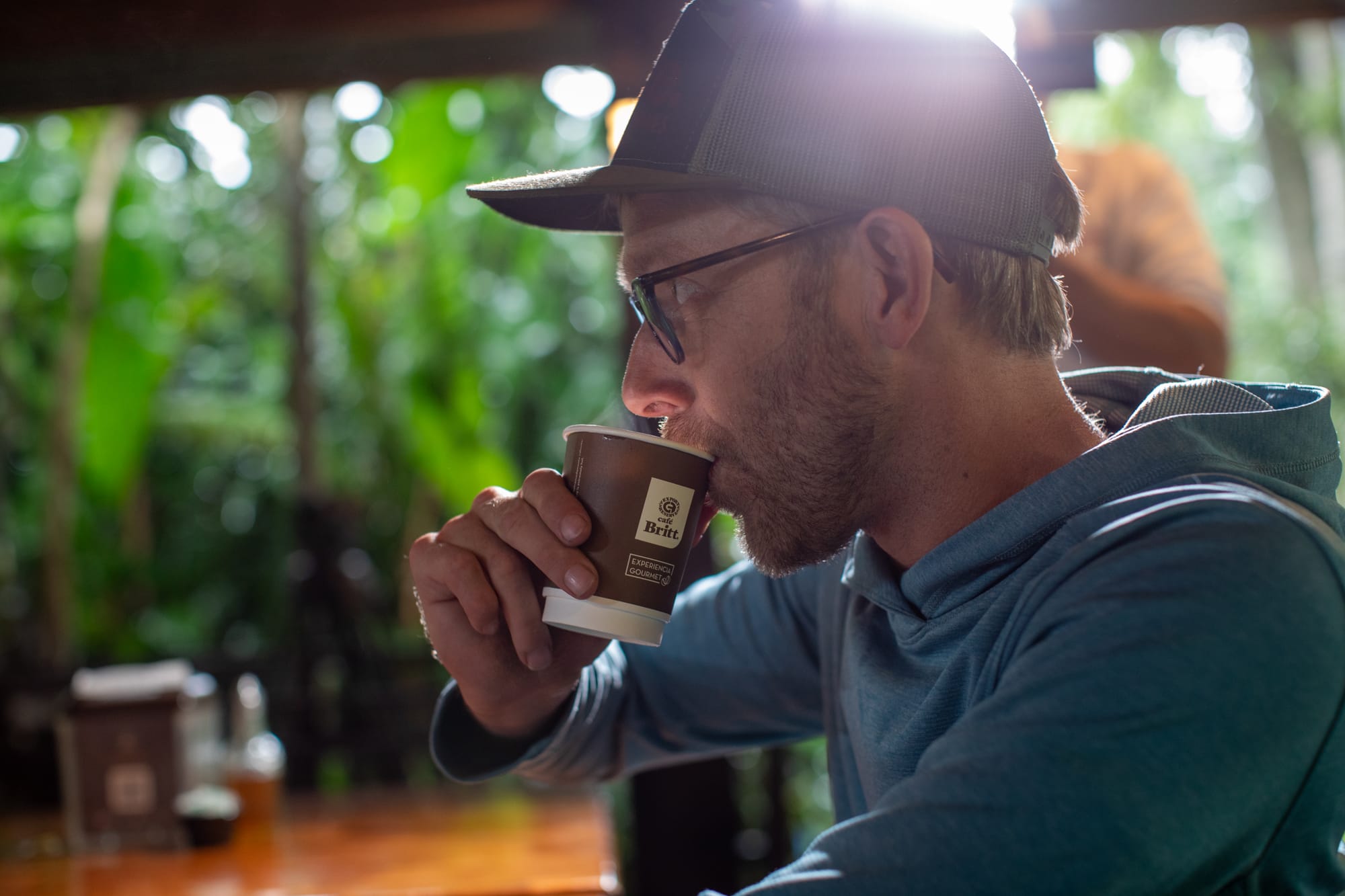 Wheelchair user tasting coffee in Costa Rica