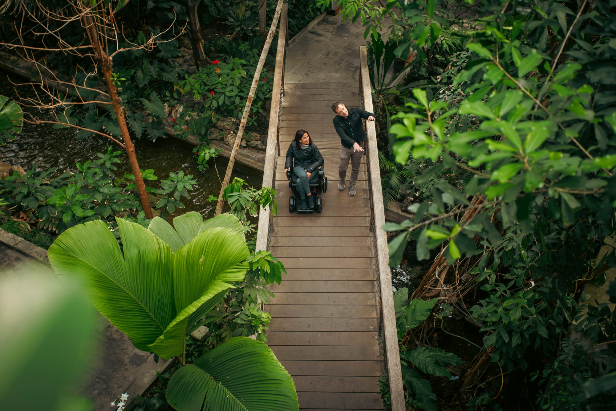 Wheelchair user on an accessible pathway in U.S Botanic Garden, Washington DC