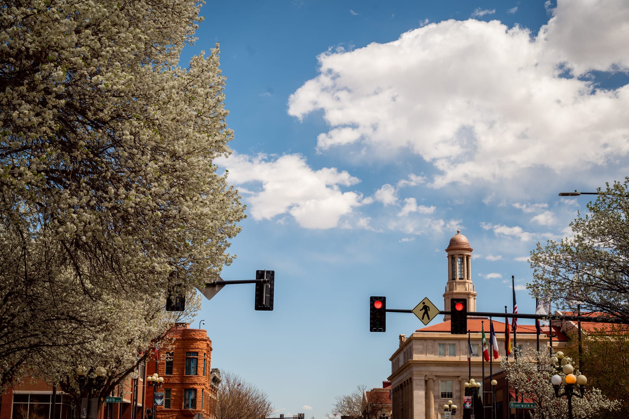Downtown lights and buildings in Pueblo, CO