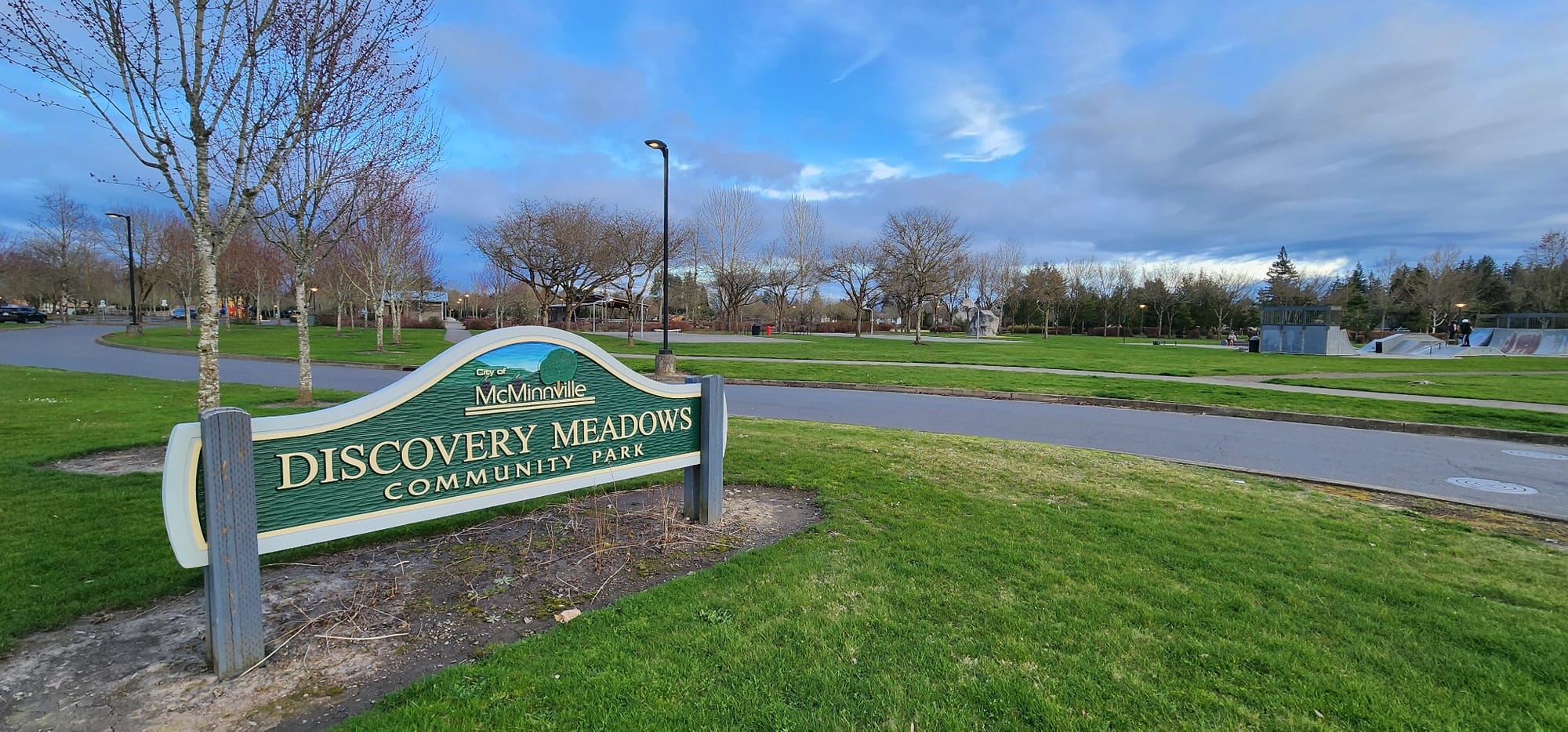 Front sign of Discovery Meadows Community Park
