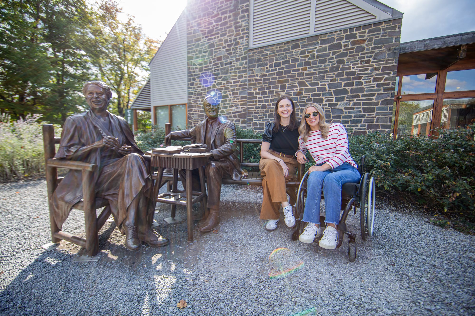 Wheelchair user and companion visiting accessible attractions, Dutchess County