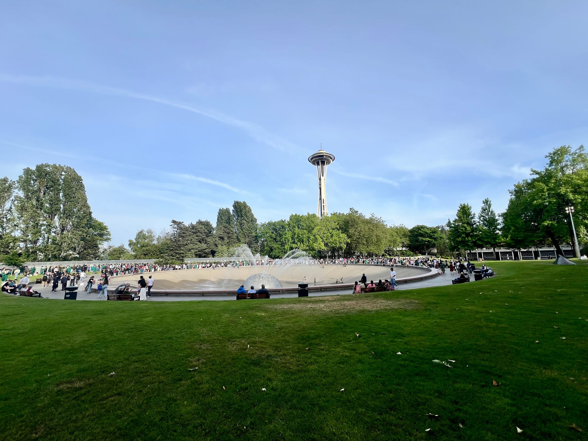 People enjoying International Fountain in Seattle
