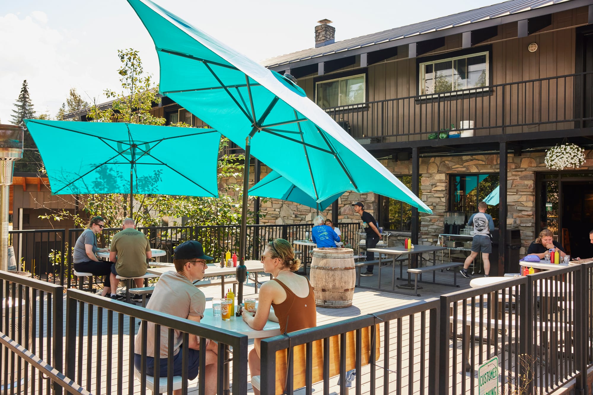 Couple enjoying beer at Mt. Hood Brewing's patio
