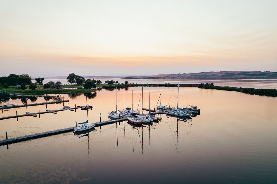 Boardman Marina at sunset, Oregon
