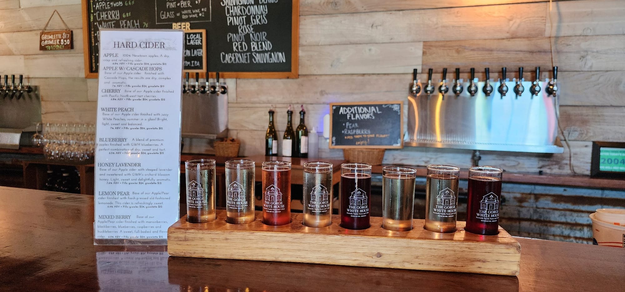 A flight of different ciders, The Gorge White House