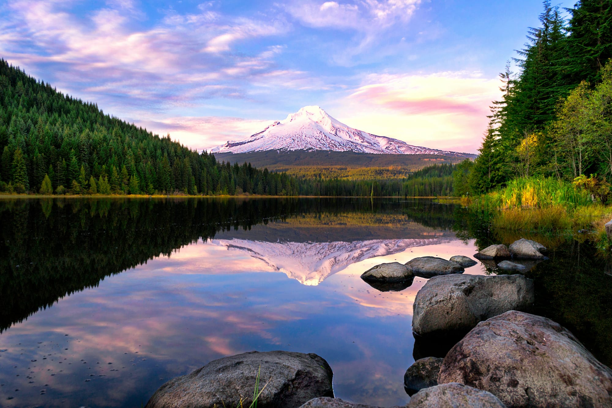 Sunset over Trillium Lake and Mt. Hood