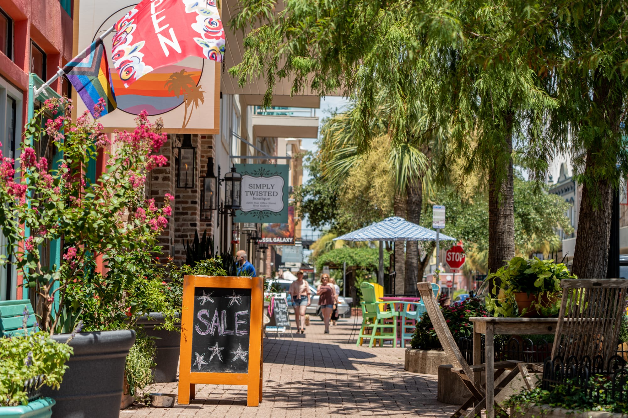 "Sale" sign on downtown sidewalk in Galveston